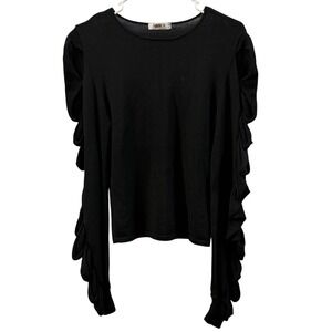 AMUR Black Ruffle Sleeve Long Sleeve Knit Sweater Top Women's Size M Designer‎